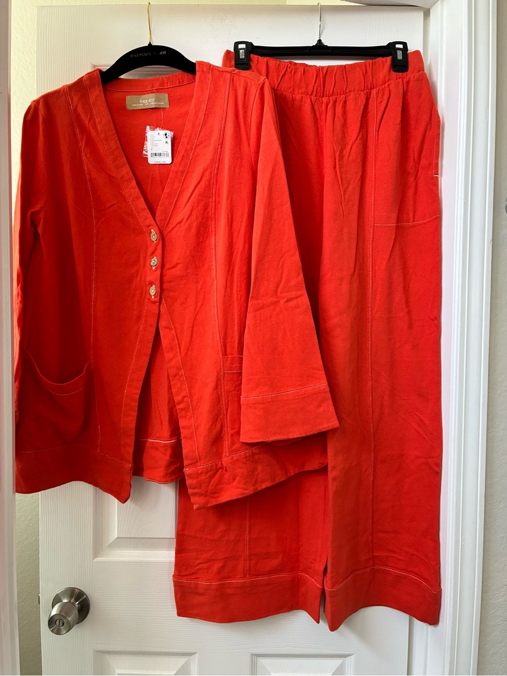 Free People Red Orange Strada 2-Piece Pant Set